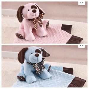 Plushibles Dog 10” with 30” Baby Blanket Jean- Pink  OR  Gene-Blue